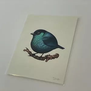 Mike Mitchell Black Capped Tanager 2018 Fat Bird Kingdom FIRMATO turchese - Foto 1 di 4