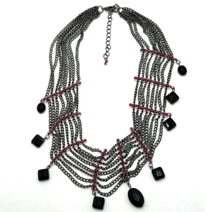 Gothic Spider Web Necklace Black Dangle Charm Chainmail Choker 18" Halloween - Picture 1 of 9