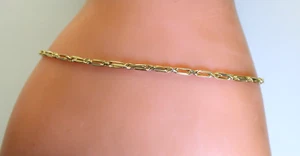 Nice Unisex 14K Yellow Gold Unique Bar & Rope Style 1.6mm 7.25" Bracelet - Picture 1 of 4