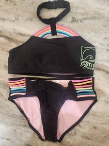 Justice Girls 2 Piece Rainbow Strap Halter Bikini Swimsuit (10) - Picture 1 of 4
