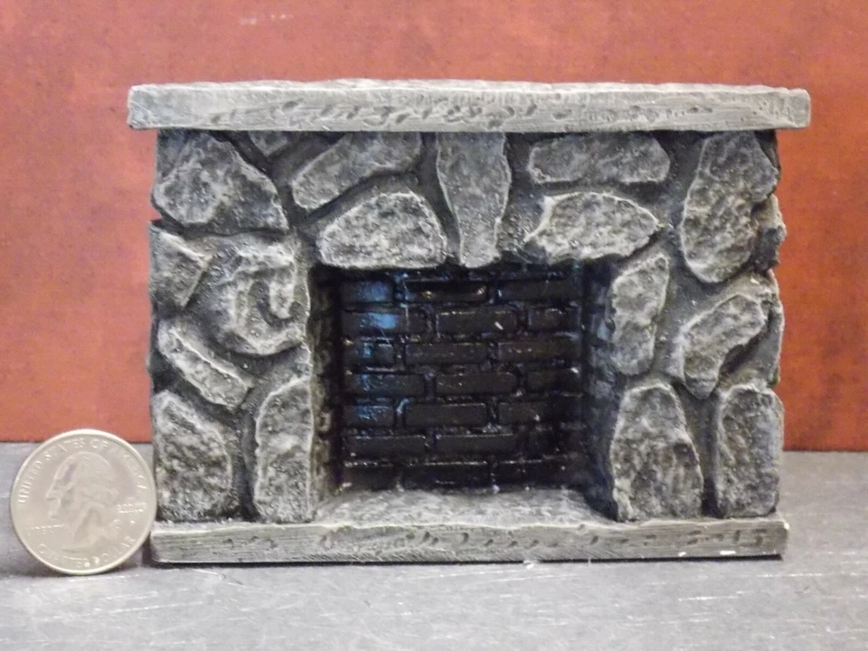 Aztec 1" Scale Dollhouse Miniature Fieldstone Fireplace Azym0804