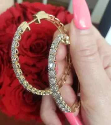 4Ct Round Cut Lab Created Diamond Women's Hoop Earring's 14K Yellow Gold Plated - Image 1 of 4