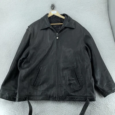 Jaqueta de couro Winlit masculina 2XLT preta com zíper frontal acolchoada forrada casaco de carro 2XL de altura - Imagem 1 de 4