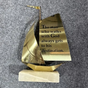 Metall Segelboot Schild Briefbeschwerer Marmor Der Mann, der mit Gott Wandt Ziel - Bild 1 von 10