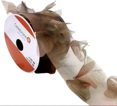 Rollos de cinta de hojas de tela marrón organza con 4 rollos cosidos @ 2,5” x 6 pies nuevo Foto 1 de 4