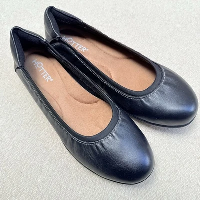 Lo último Cromer Zapatos de salón de ballet Zapatos planos sin cordones Cuero negro Punta redonda 7,5 Foto 1 de 4