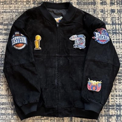 Vintage 2004 Detroit Pistons Jeff Hamilton NBA Finals Black Suede Jacket Sz 3XL - Image 1 of 4
