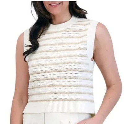 Suéter sin mangas French Connection para mujer 2XL marfil lúrex a rayas Pointelle nuevo con etiquetas Foto 1 de 4