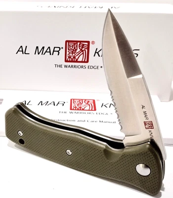 AL MAR 2020 Military OD Green Serrated Spring Open Assisted Combat Pocket Knife - Image 1 of 4