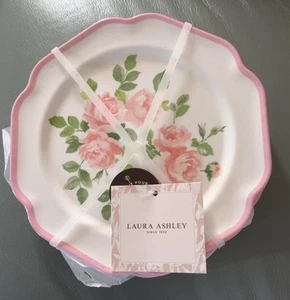 Laura Ashley 4 Appetizer Plates 5 1/2" NEW Melamine Pink Roses - Picture 1 of 4