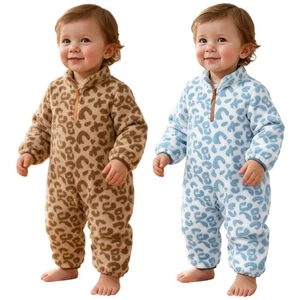 Baby Bodysuit Winter Romper Leopard Print Jumpsuit Cozy Boys Girls Plush Infant - Picture 1 of 27