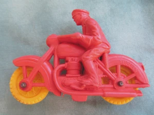 Moto Harley policía rojo castaño rojizo años 50 con ruedas amarillas - Imagen 1 de 4