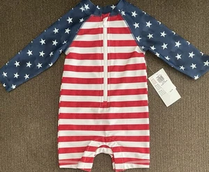 NUEVO CON ETIQUETAS ANTIGUO AZUL MARINO | Bandera Americana Bebé Una Pieza Natación Erupciones Protector 6-12 Meses - Imagen 1 de 3