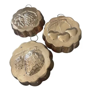3 Copper Brass Jello Molds Strawberry, Grapes & Cherrys Vintage 3 - Picture 1 of 4