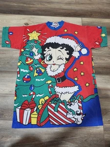 Vintage 90s Betty Boop Christmas T-Shirt Oversized 2XL AOP All Over Print Holiday OG - Bild 1 von 7