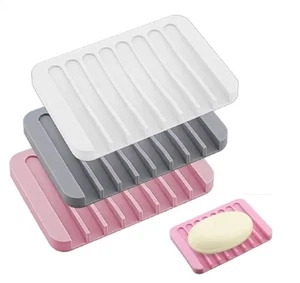 Silicone Soap Dish with Drain, 3 Pcs Bar Soap Holder for Shower/Bathroom - Picture 1 of 10