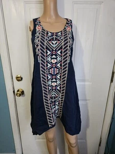 Johnny Was Linen Navy Embroidered Sleeveless Dress Size XS - Picture 1 of 5