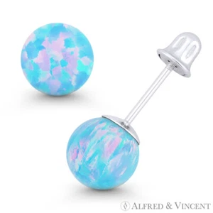 Pendientes de tachuelas atornilladores bola de ópalo sintético azul ardiente en oro blanco 14k - Imagen 1 de 1