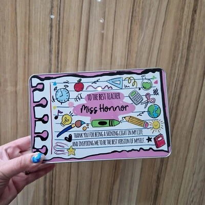 Personalised Metal Treat Sweet Storage Tin Teacher Thank You School Leaving Gift - Image 1 of 3