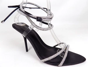 Schutz Gio High Heel Women Lace Dress Black-Rhinestone Sandals Size 7.0 B - Picture 1 of 11