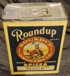 🔥  Rare  🔥 ROUNDUP Tin MACE Vintage faux display spice tins old Round Up  - Bild 1 von 3