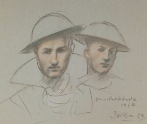 ORIGINAL Study of 2 soldiers Passchendaele 1917 WW1  ww2 interest rare