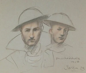 ORIGINAL Study of 2 soldiers Passchendaele 1917 WW1 ww2 interest rare - Picture 1 of 9