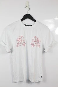 Silent Theory Women's White with Red Roses Casual T-Shirt Size 8 - Picture 1 of 6