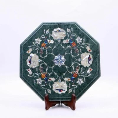 12" Marble corner Table Handmade Pietra Dura Semi Precious Stone - Image 1 of 3
