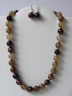 Necklace & Earring Handmade Fire Agate Set faceted Large 12 mm beads Gift Boxed