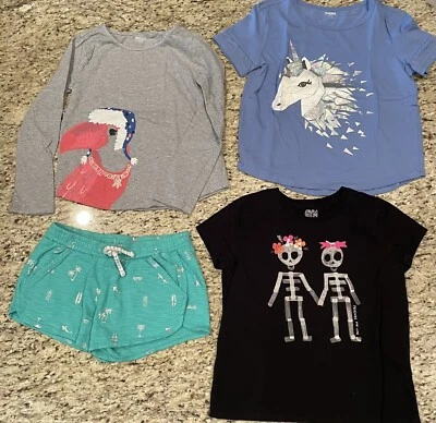 VGUC Girls Gymboree Shirts and Shorts Lot Size M 7/8 Unicorn Skeleton - Image 1 of 4