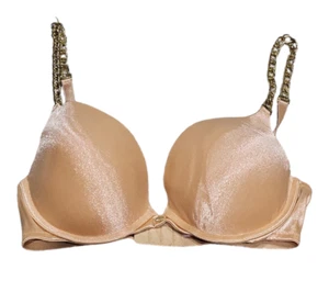 Victorias Secret sehr sexy Push-Up-BH Größe 36C nackter Schimmer Metall Kettenriemen - Bild 1 von 4
