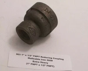 SCI 1" x 1/2" FNPT Reducing Coupling Malleable Iron 300#  (1" FNPT x 1/2" FNPT) - Picture 1 of 5
