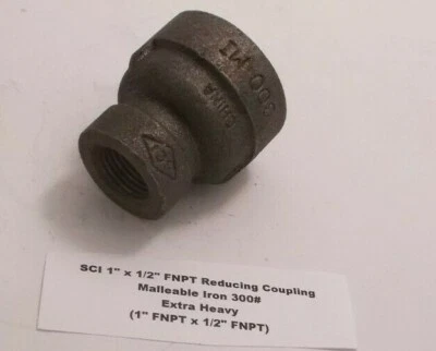 SCI 1" x 1/2" FNPT Reducing Coupling Malleable Iron 300#  (1" FNPT x 1/2" FNPT) - Image 1 of 4