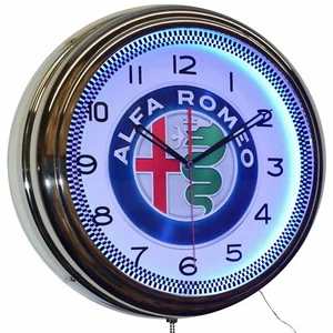 16" Alfa Romeo Automobiles Neon Clock Garage Man Cave Decor (Blue) - Picture 1 of 7