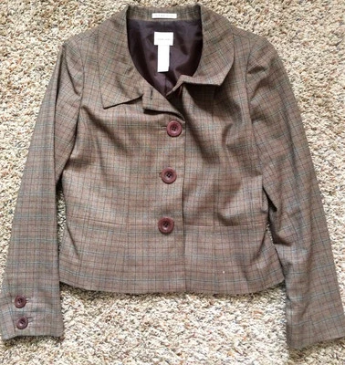 Usado en Excelente Condición Emma James Marrón Teal Cuadros Para Mujer Traje Chaqueta Talla 8 Foto 1 de 4