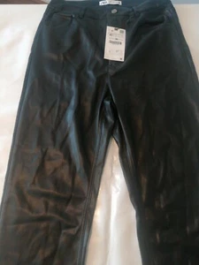 Zara Faux Leather Flared Slim Trouser Black Size 12 - Picture 1 of 11