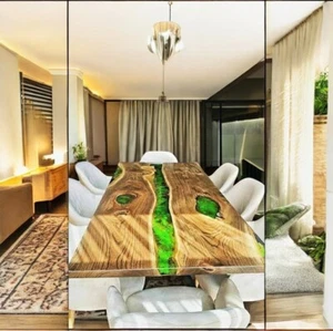 Green Epoxy Resin Dining Table Top Handmade Counter Top Furniture Balcony Decors - Picture 1 of 7