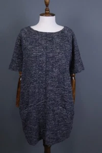 TOAST Blue Relaxed 3/4 Sleeve Lagenlook Pockets Short Sweater Dress Size 12 - Picture 1 of 16