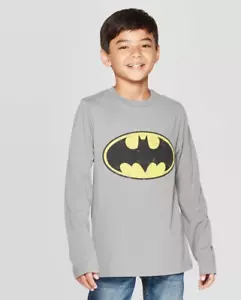 T-shirt ragazzo Batman grafica manica lunga grigia grande nuova con etichetta spedizione gratuita - Foto 1 di 1