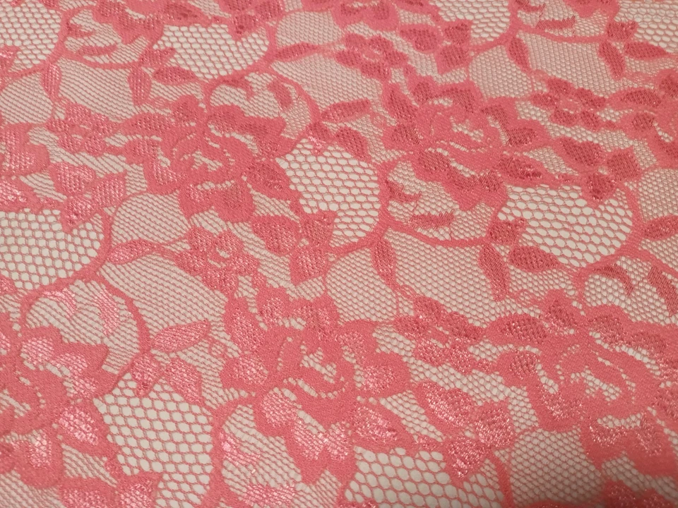 1 yard pink lace fabric 37" x 58" sheer floral - Image 1 of 4