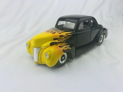 Universal Hobbies 1940 Ford Street Hot Rod 1:18 Die Cast Model - Black w/ Flames - Image 1 of 4