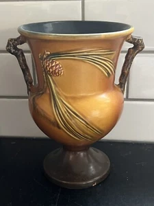 Roseville Keramik braun mit blauem Interieur Tannenzapfen Vase #908-8 - Bild 1 von 8