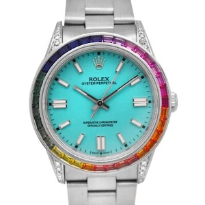 Rolex OP 14000 34mm Custom Bezel Blue Dial VS Diamond Lug Steel Case & Band wBox - Picture 1 of 11