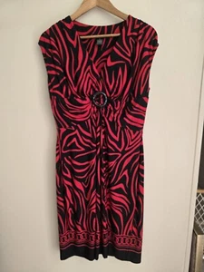 Abito donna glamour taglia 14 nero/rosso midi linea A senza maniche stampa animalier - Foto 1 di 12