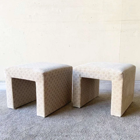 Postmodern Gray Fabric Low Stools - a Pair Cover