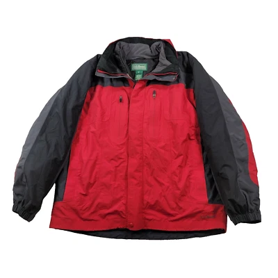 LL Bean 3 in 1 Jacket Mens Large Red Grey Inner Quilted Fleece Puffer Hoody Ski - Image 1 of 4