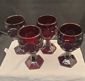 Vintage Avon Cape Cod Ruby Red Glass 4.5” Small Wine Goblets Set of 4 - Picture 1 of 4