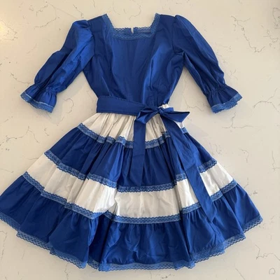 Vestido de Baile Cuadrado Co Vintage Para Mujer Talla 8 Azul Blanco Borde de Encaje EE. UU. Mediano Foto 1 de 4