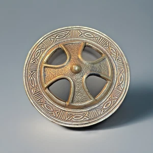 FINLAND Bronze Designer Brooch KALEVALA KORU Rare! Sun Cross RING CROSS Unisex - Picture 1 of 6